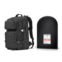 Military Tactical Backpack, Large 3 Day Assault Pack with 12 x 18” Level IIIA Ballistic Shield (Black) 
