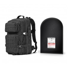 Military Tactical Backpack, Large 3 Day Assault Pack with 12 x 18” Level IIIA Ballistic Shield (Black) 