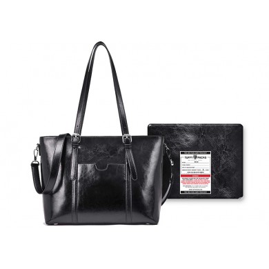 Women’s Leather Laptop Tote Shoulder Handbag Vintage Briefcase with removable 11x14” Level IIIA Ballistic Shield (Black Leather)