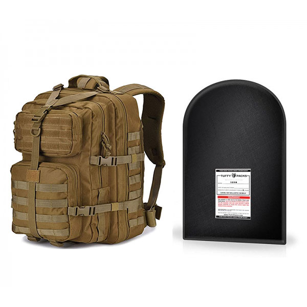 TuffyPacks, LLC. - Bulletproof Backpacks - Military Tactical Backpack,  Large 3 Day Assault Pack with 12 x 18” Level IIIA Ballistic Shield (Tan)